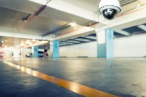 CCTV security camera observation and monitoring in the car parking