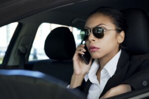 Mobile patrol officer talking on the phone